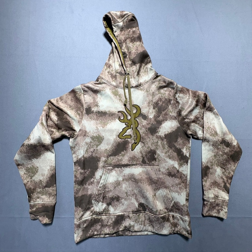 Browning Mens Digital Camo Performance Hoodie Buckmark Logo Brown Olive Small